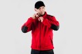 Polar z kapturem gruby 360 g kolor czerwono czarny